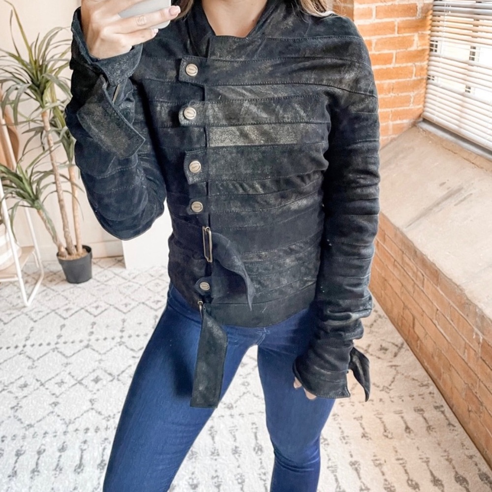 Just Cavalli Military Suede Leather Jacket Black